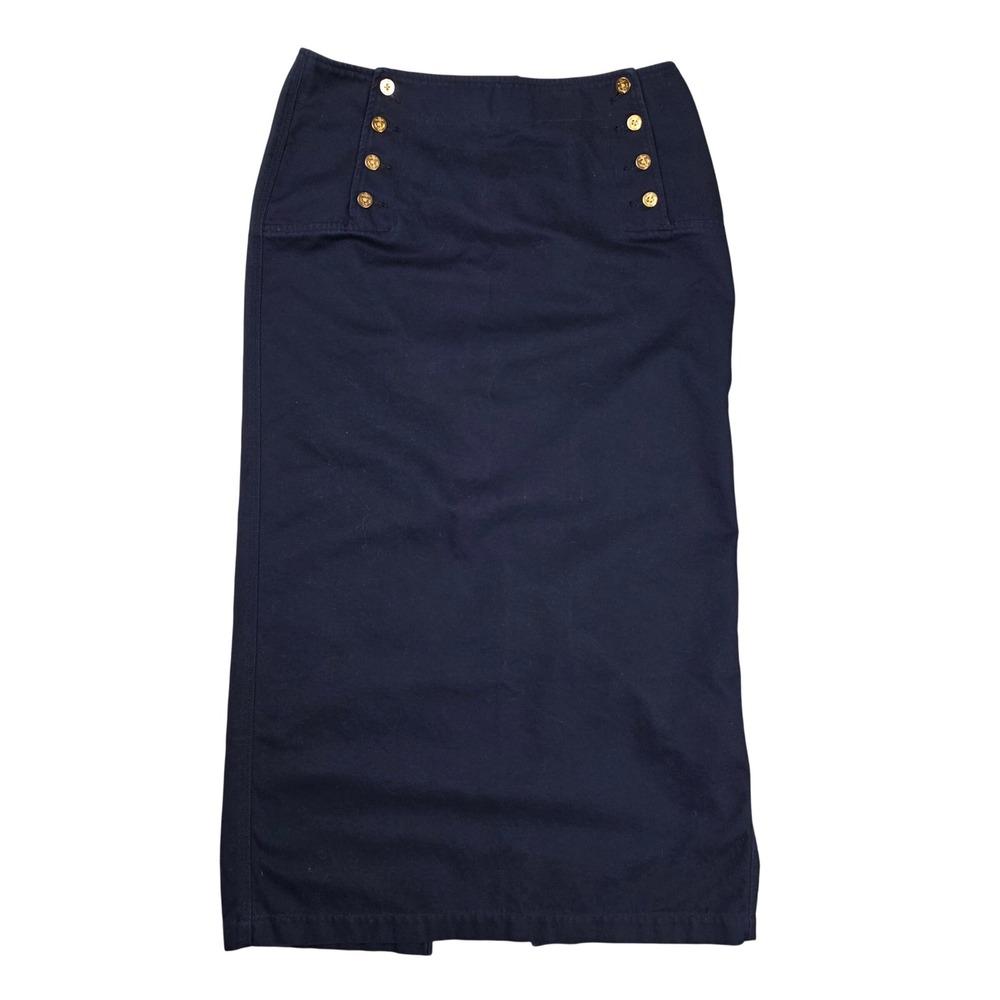 Ralph Lauren Sailor‎ Maxi Skirt Anchor Buttons Size 10 Navy Blue GOOD